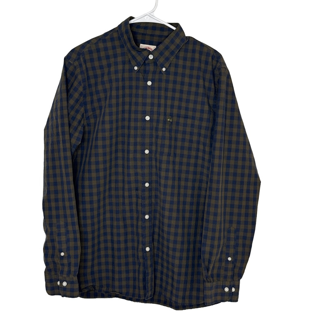 BROOKS BROTHERS Red Fleece Men’s Blue/Olive Check Button-Down Shirt Cotton Sz L